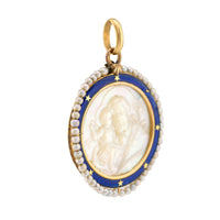 Antique Pearl St Joseph Mother of Pearl 18K Yellow Gold Pendant