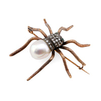 Victorian Revival Inspired Pearl Diamond 18K Rose Gold Silver Tarantula Brooch