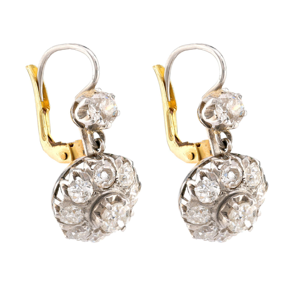 Edwardian Inspired 3 Carat Old Mine Diamond Platinum Earrings