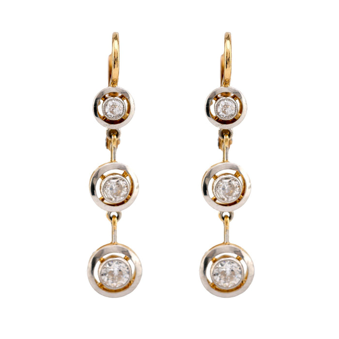 Edwardian Style Diamond 18K Yellow White Gold Drop Earrings