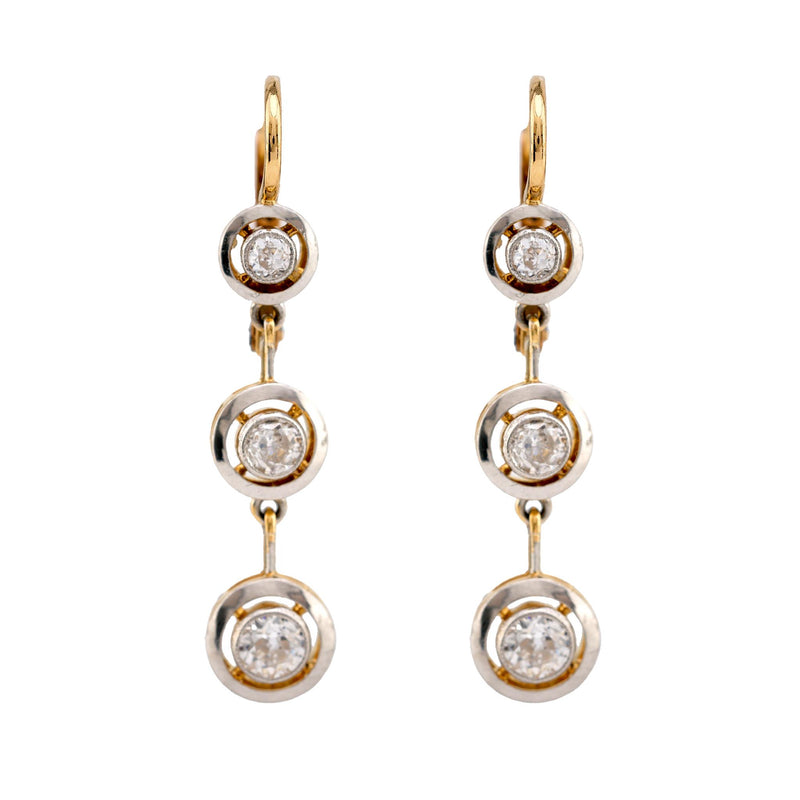 Edwardian Style Diamond 18K Yellow White Gold Drop Earrings