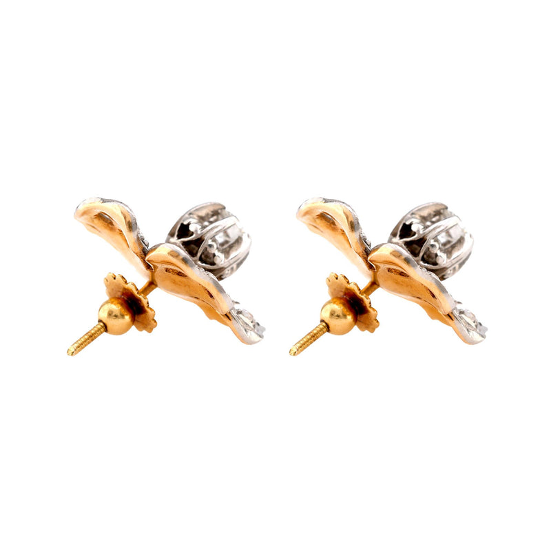 Mid-Century Diamond 18K Yellow White Gold Flower Studs