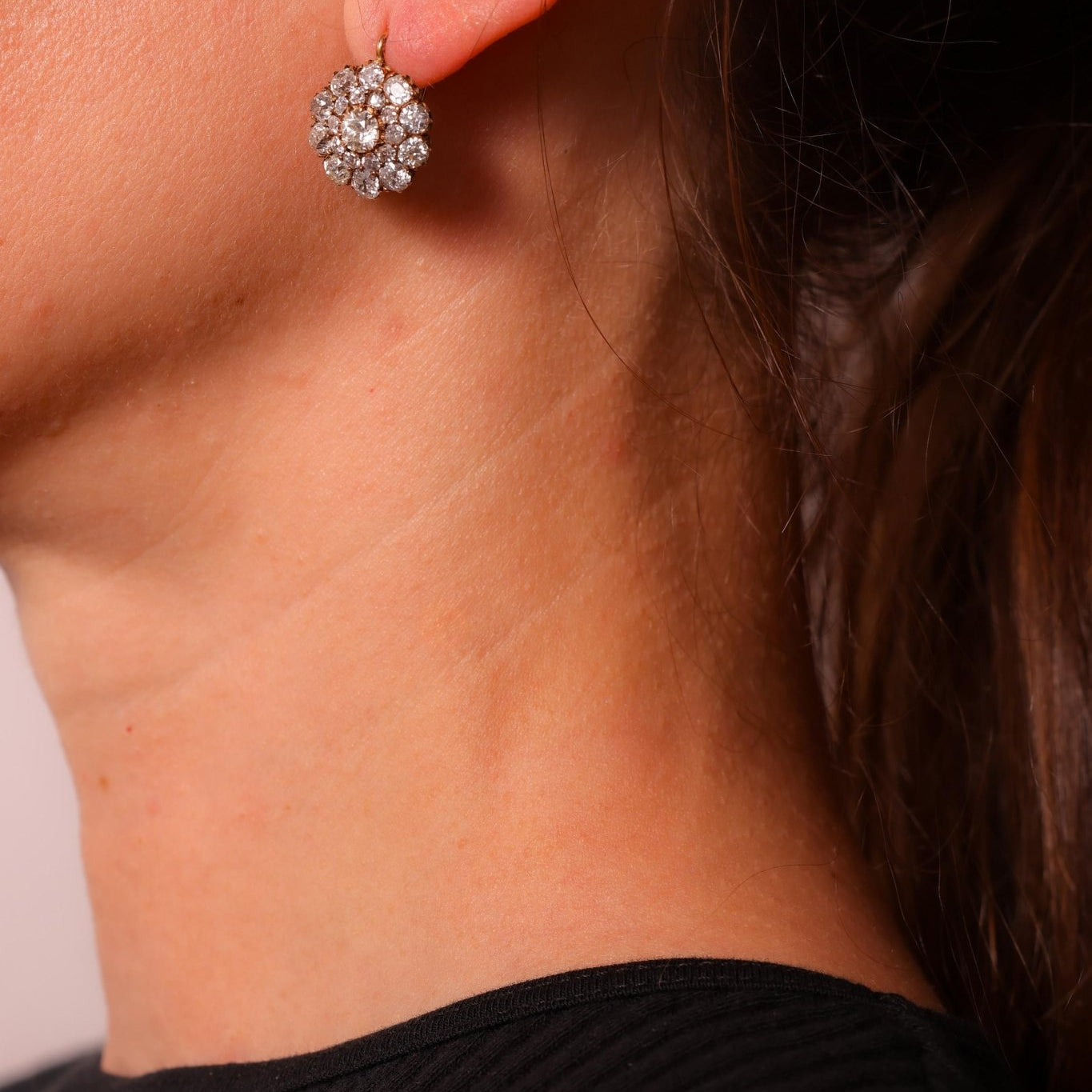 Antique Inspired 6.06 Carat Old Mine Diamond 18K Yellow Gold Earrings
