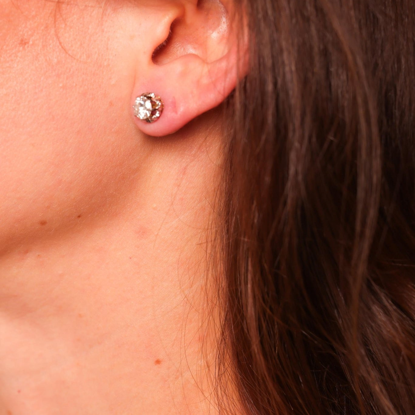 Edwardian Style Diamond Yellow Gold Stud Earrings