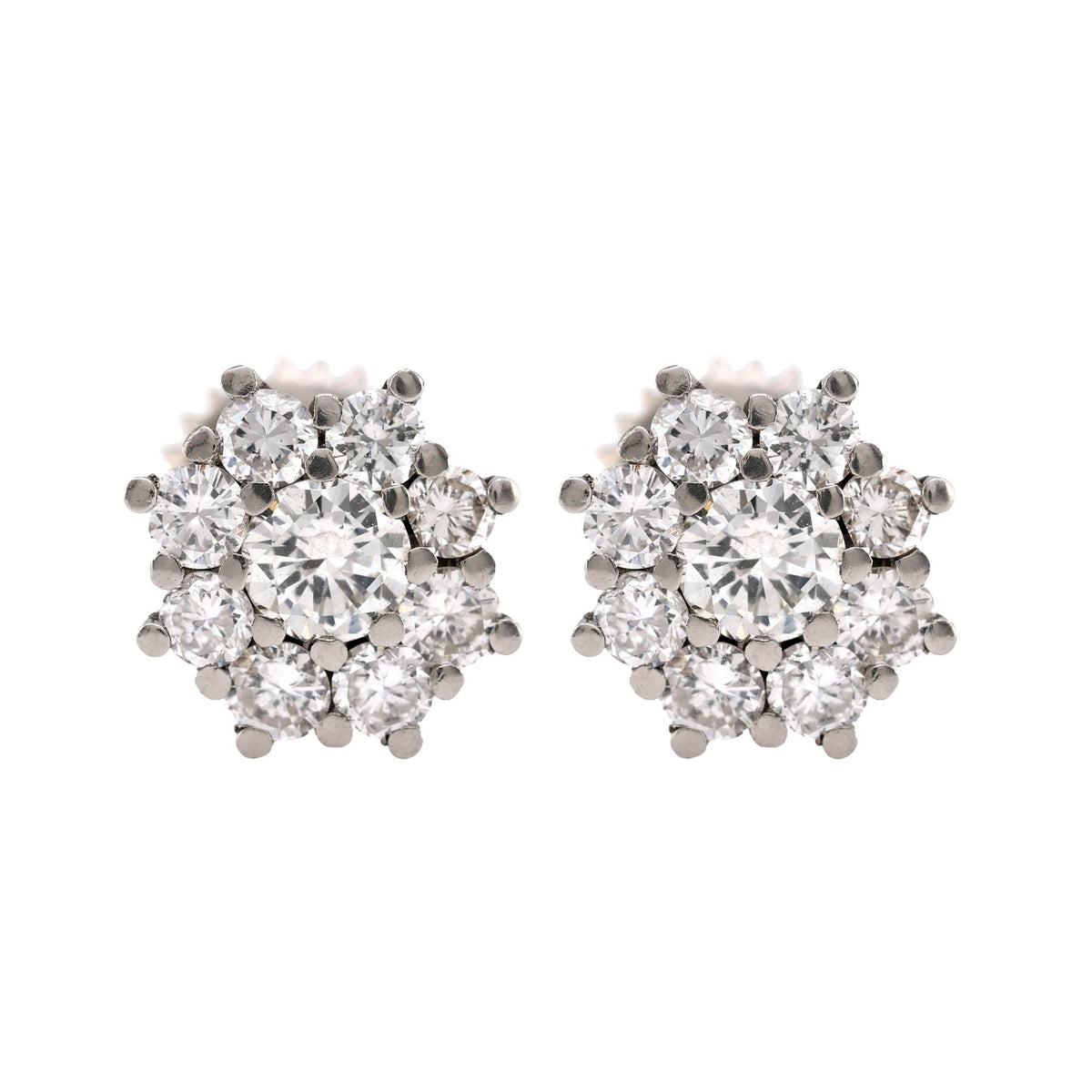 Modern Diamond 18K White Gold Cluster Earrings