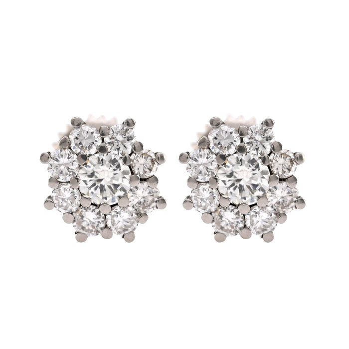 Modern Diamond 18K White Gold Cluster Earrings