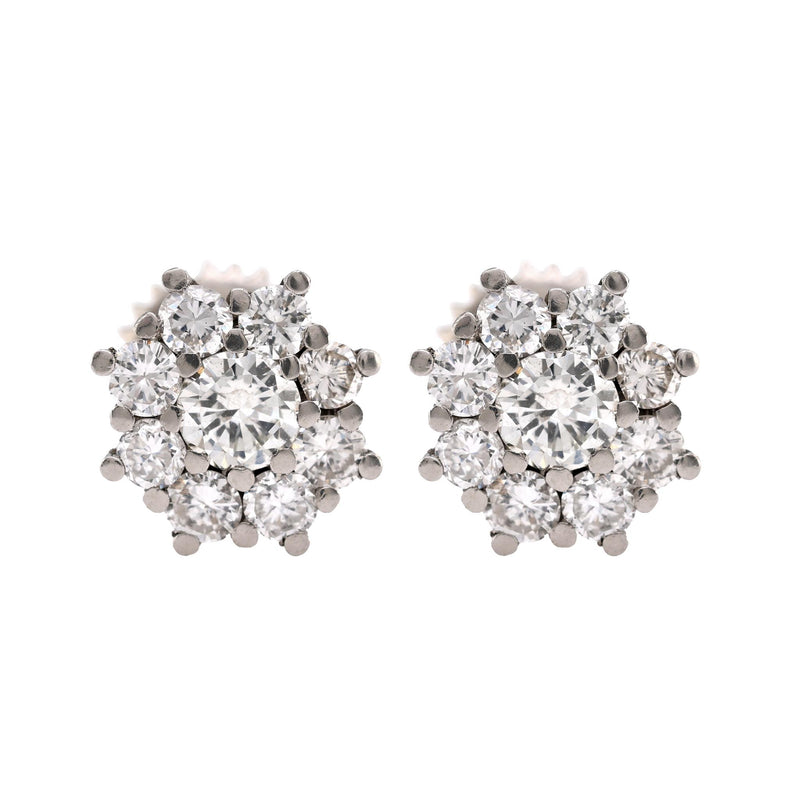 Modern Diamond 18K White Gold Cluster Earrings