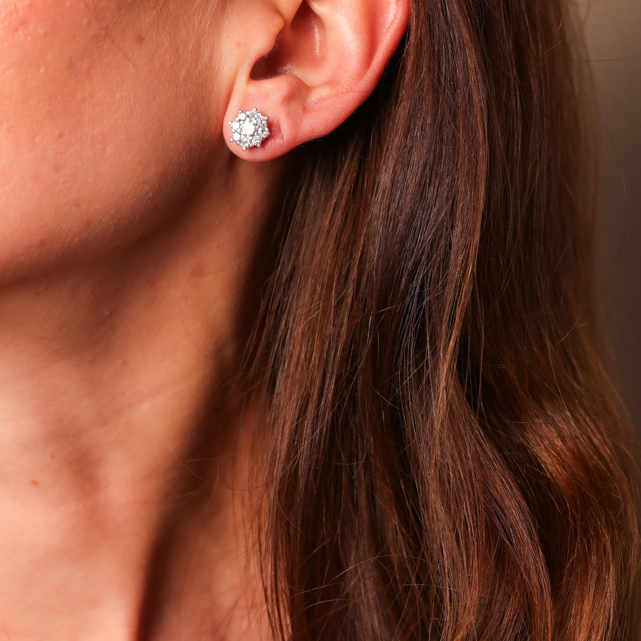 Modern Diamond 18K White Gold Cluster Earrings