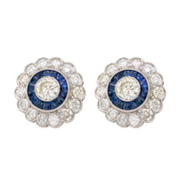 Art Deco Inspired Diamond Sapphire Platinum Halo Studs