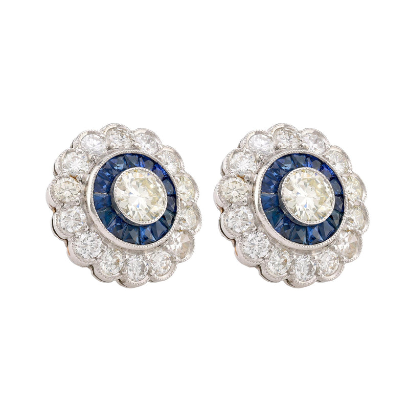 Art Deco Inspired Diamond Sapphire Platinum Halo Studs