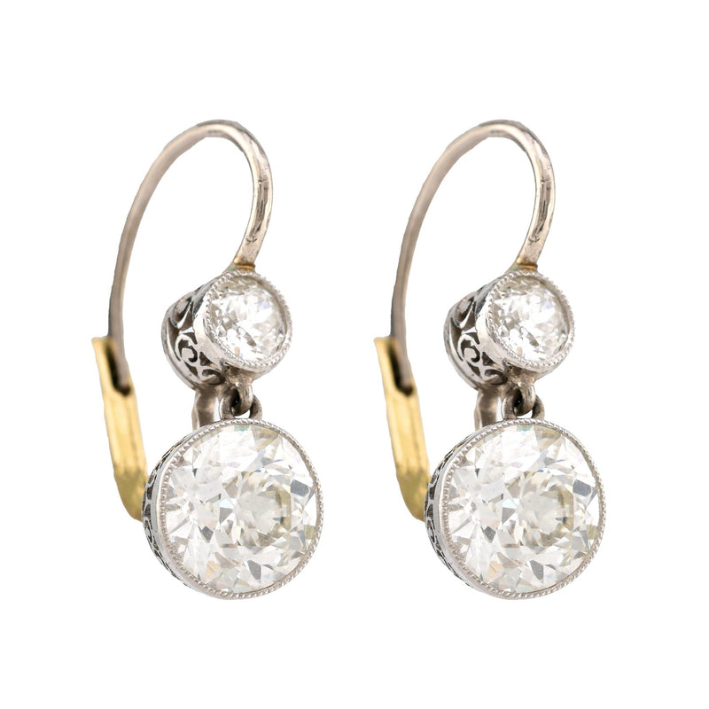 Edwardian Inspired Diamond Two Tone Drop Earrings