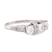 Art Deco Style Diamond Platinum Three Stone Ring