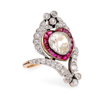 Belle Époque Style  2.12 Carat Diamond Ruby 18K Yellow Gold Cocktail Ring