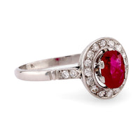 Art Deco Inspired 1.03 Carat Ruby Diamond Platinum Cluster Ring