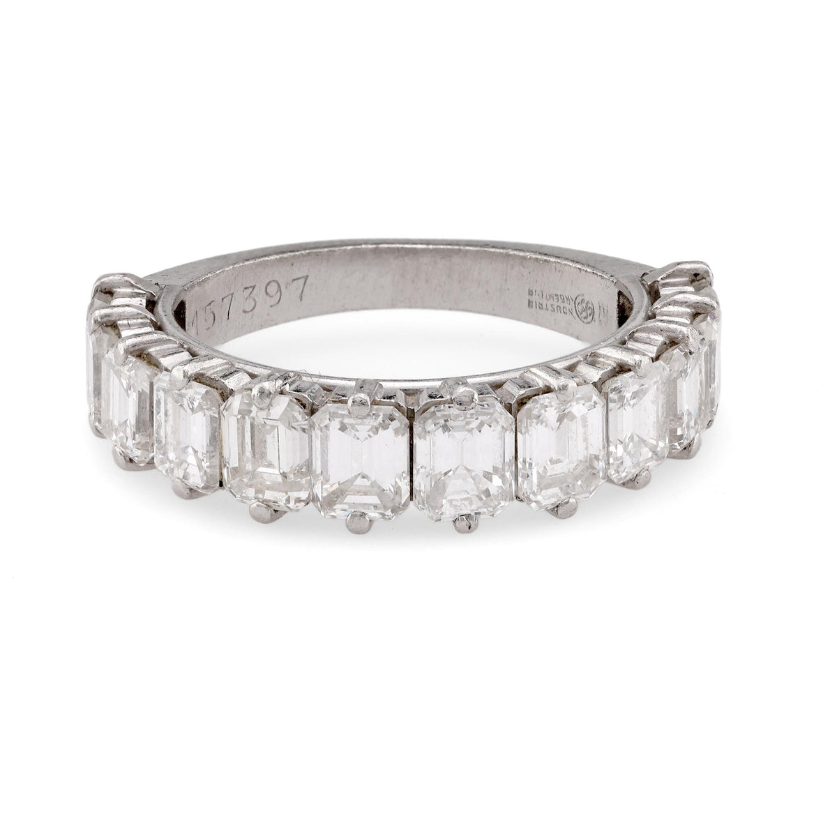 Vintage 3.5 Carat Emerald Cut Diamond Platinum Eternity Band