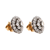 Edwardian Inspired Old Mine Diamond 18K Yellow Gold Cluster Earrings