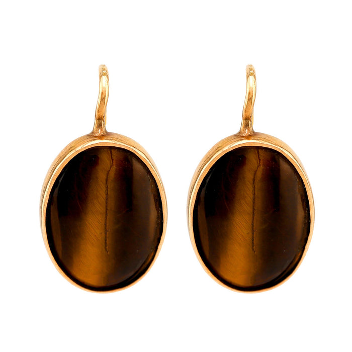 Vintage Tiger Eye 18K Yellow Gold Earrings