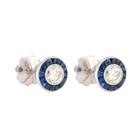 Art Deco Inspired Diamond Sapphire Platinum Target Studs