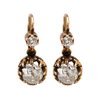 Antique Style Old Mine Diamond 18K Yellow Gold Drop Earrings