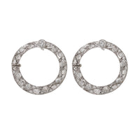 Art Deco Style Diamond Platinum Hoops Earrings