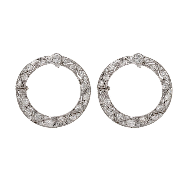 Art Deco Style Diamond Platinum Hoops Earrings