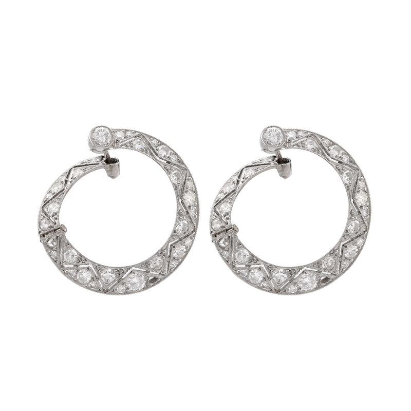 Art Deco Style Diamond Platinum Hoops Earrings