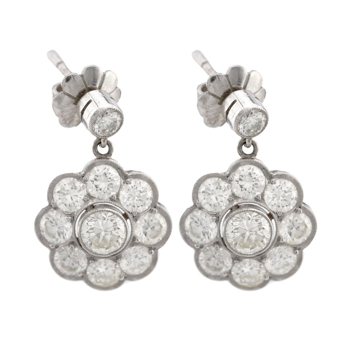 Art Deco Inspired 3 Carat Round Brilliant Diamond Platinum Cluster Earrings