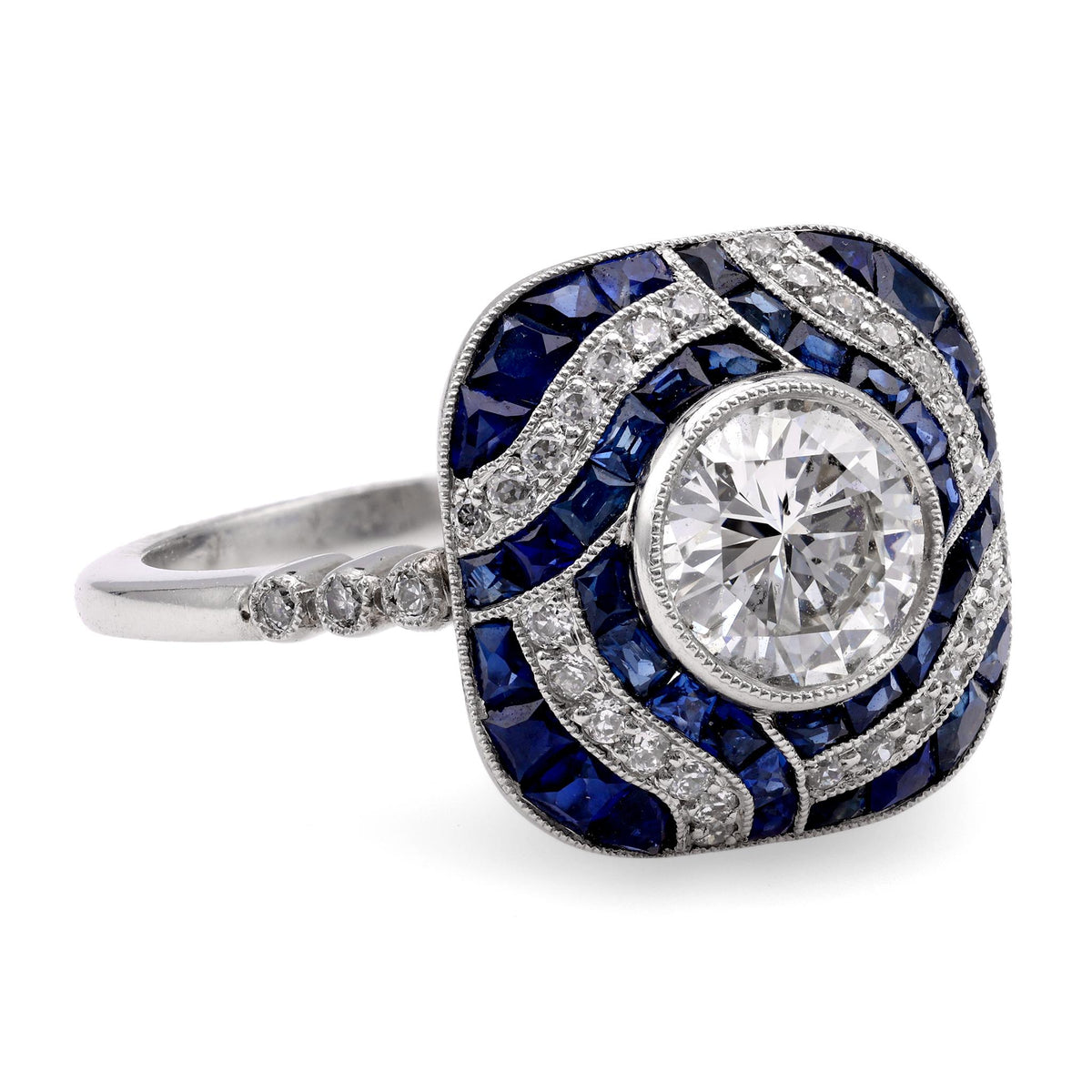 Art Deco Inspired Diamond Sapphire Platinum Ring