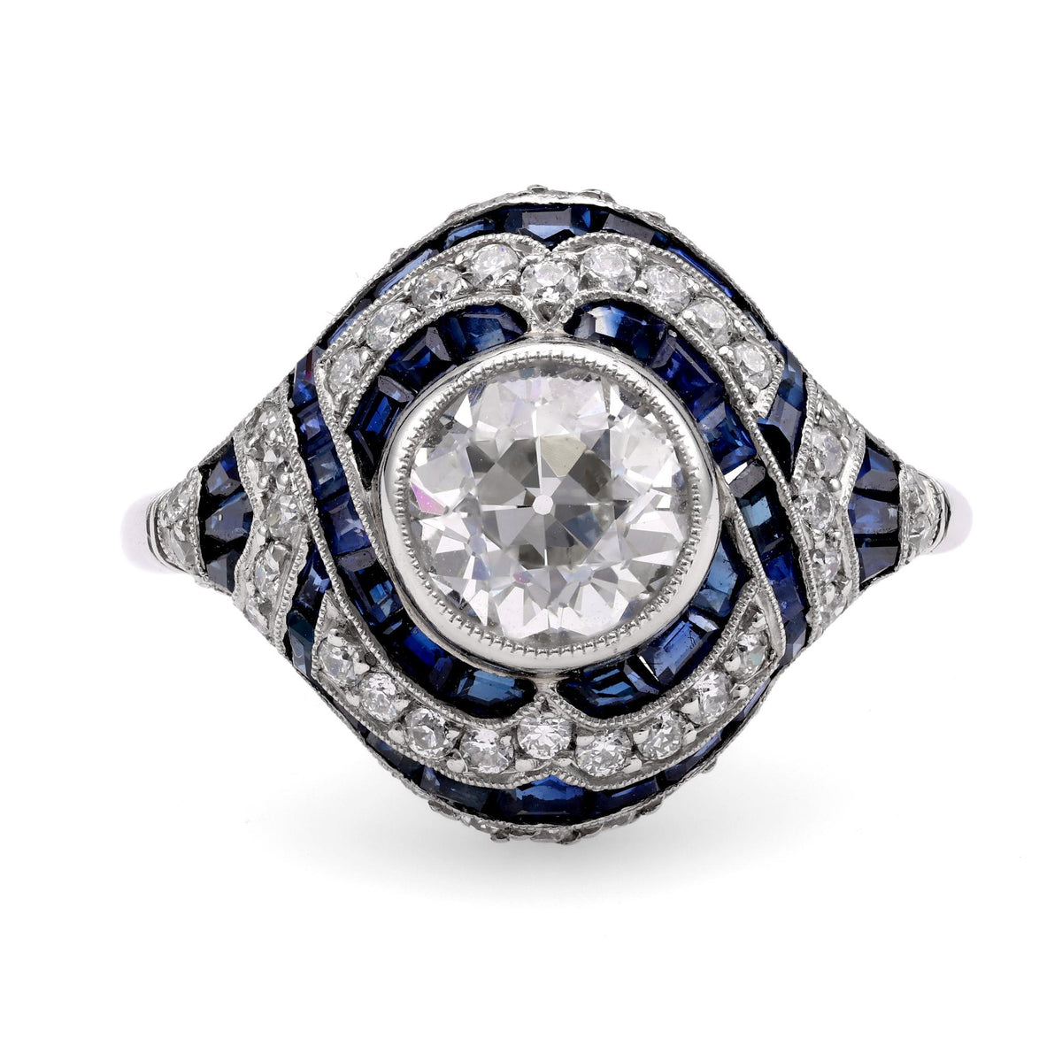 Art Deco Inspired 1.22 Carat Diamond Sapphire Platinum Ring