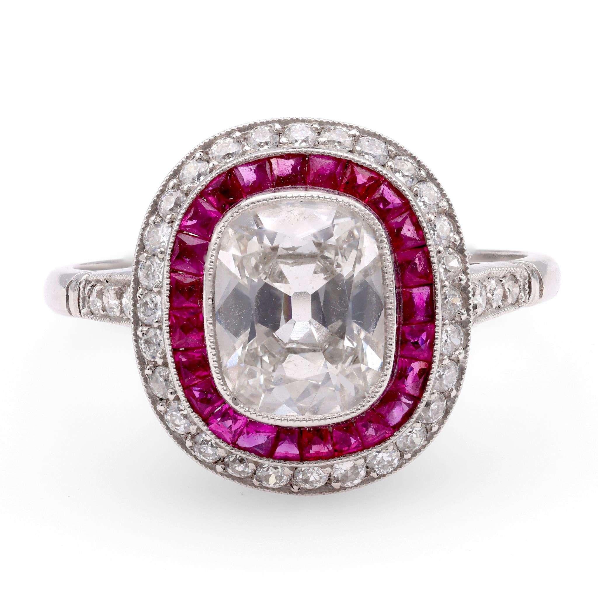 Art Deco Inspired 1.24 Carat Diamond Ruby Platinum Target Ring – Trumpet &  Horn