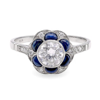 Art Deco Inspired .73 Carat Diamond Sapphire Platinum Cluster Ring