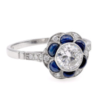 Art Deco Inspired .73 Carat Diamond Sapphire Platinum Cluster Ring