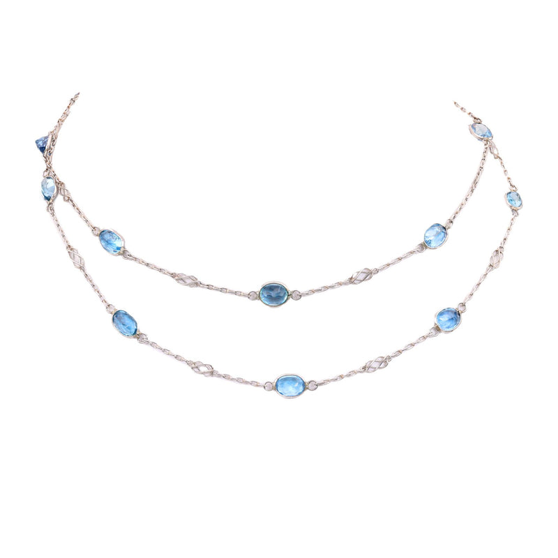 Art Deco Inspired Platinum 8.62 Carat Oval Aquamarine By The Yard Necklace