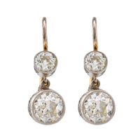 Edwardian Inspired Old Mine Diamond 18K White Yellow Gold Earrings