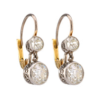 Edwardian Inspired Old Mine Diamond 18K White Yellow Gold Earrings