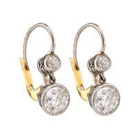 Edwardian Inspired Old Cut Diamond 18K White Yellow Gold Earrings