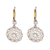 Edwardian Style Diamond 18K White Yellow Gold Wire Earrings