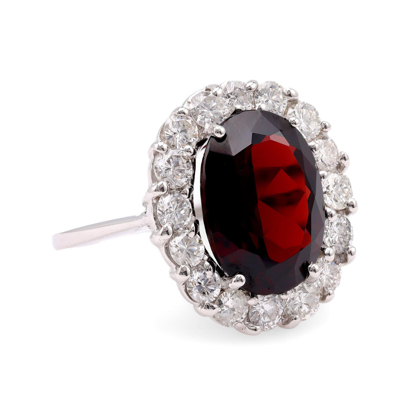 Vintage Garnet Diamond 14K White Gold Cluster Ring