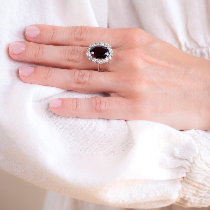 Vintage Garnet Diamond 14K White Gold Cluster Ring