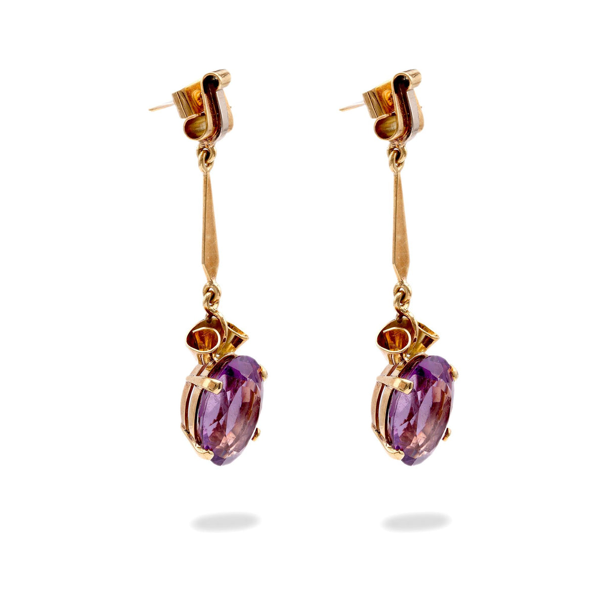 Retro 16.4 Carat Amethyst 18K Rose Gold Drop Earrings