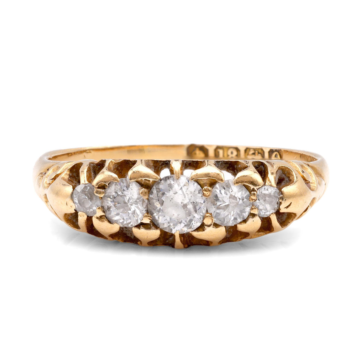 Victorian Diamond 18K Yellow Gold Five Stone Ring