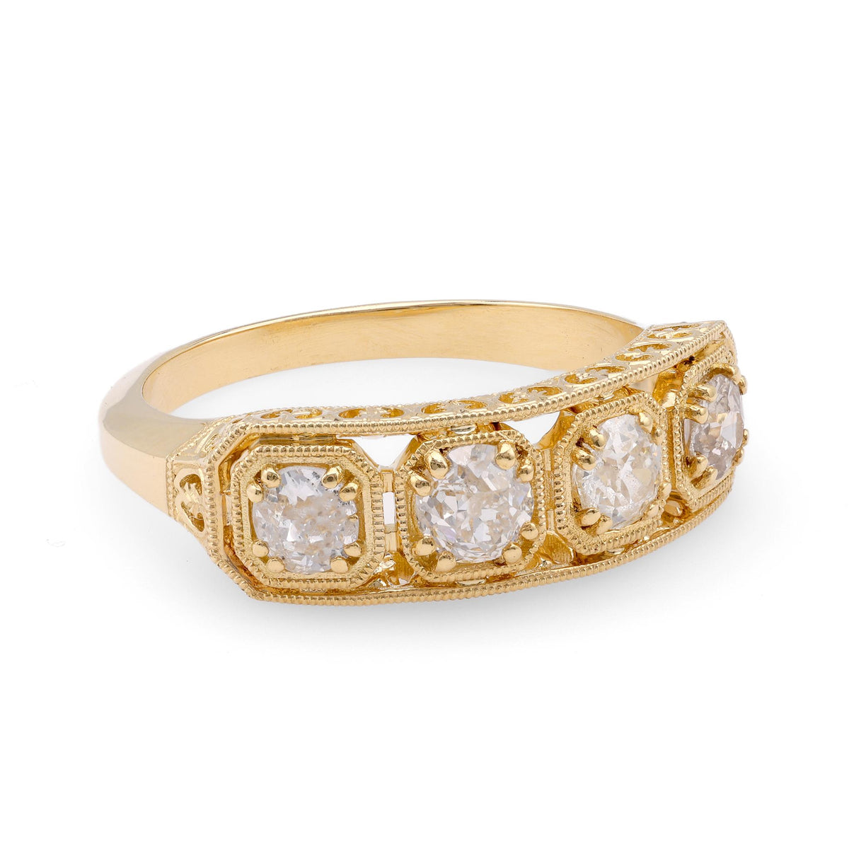 Antique Style Diamond 18K Yellow Gold Band