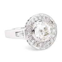 Art Deco Inspired GIA 3.10 Carat Old European Cut Diamond Halo Ring