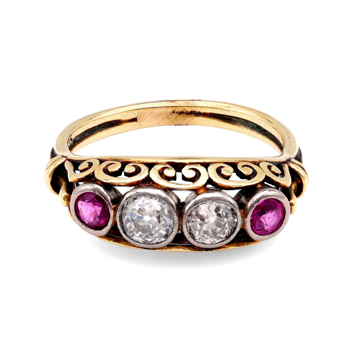 Victorian Diamond Ruby 14K Yellow Gold Band