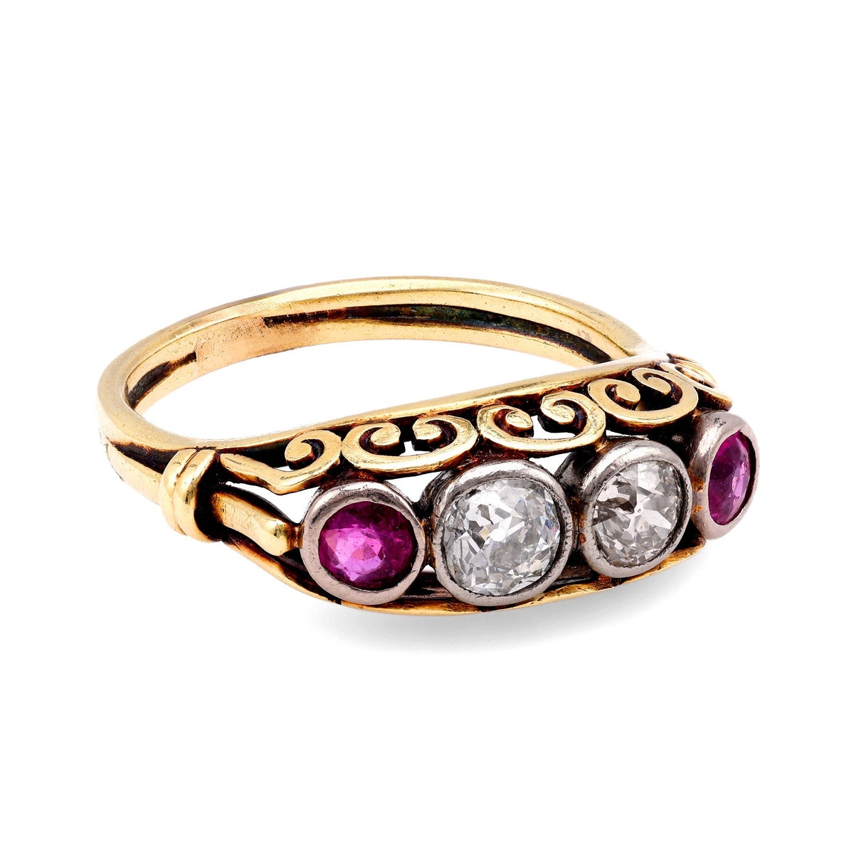 Victorian Diamond Ruby 14K Yellow Gold Band