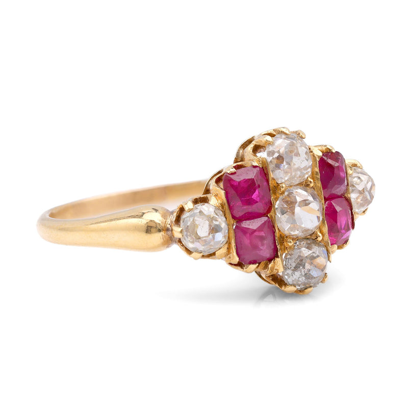 Victorian Diamond Ruby 14K Yellow Gold Ring