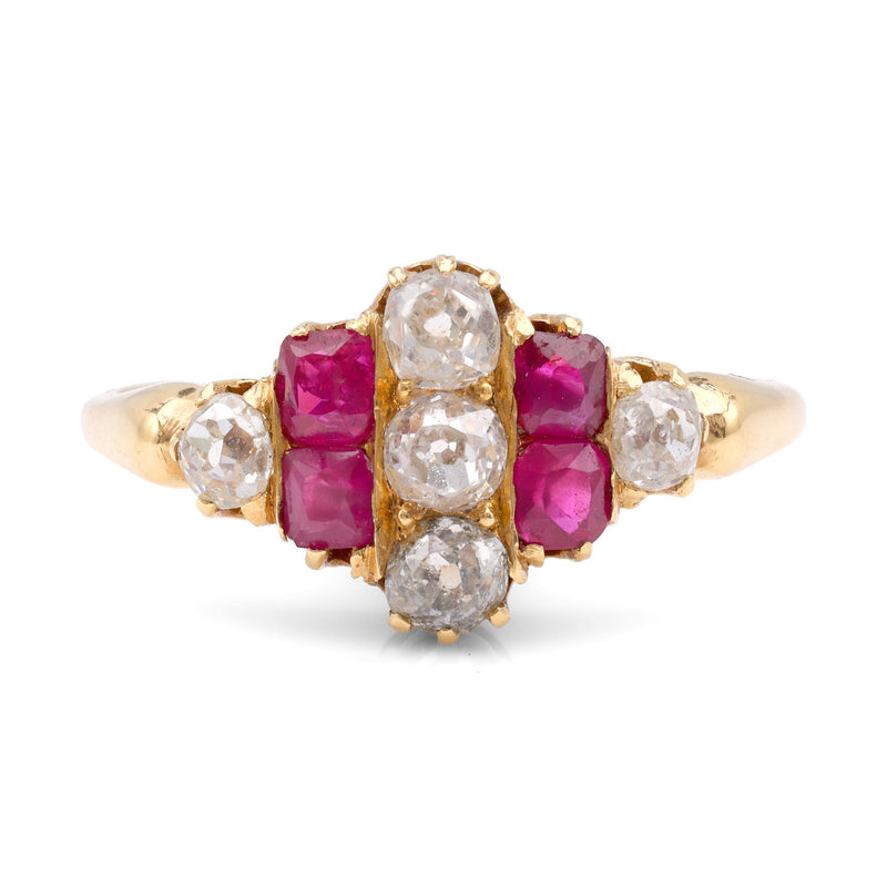 Victorian Diamond Ruby 14K Yellow Gold Ring