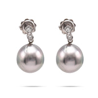 Modern Pearl Diamond 18K White Gold Drop Earrings