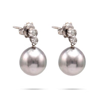 Modern Pearl Diamond 18K White Gold Drop Earrings