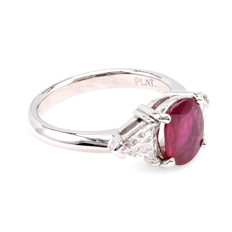 Contemporary 1.32 Carat Ruby Diamond Platinum Three Stone Ring